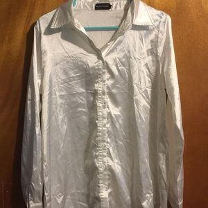 White Satin Button Front Shirt